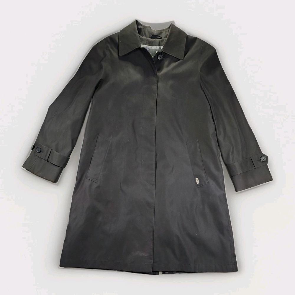 London Fog Water Resistant Trench Coat Womens Medium Black Raincoat